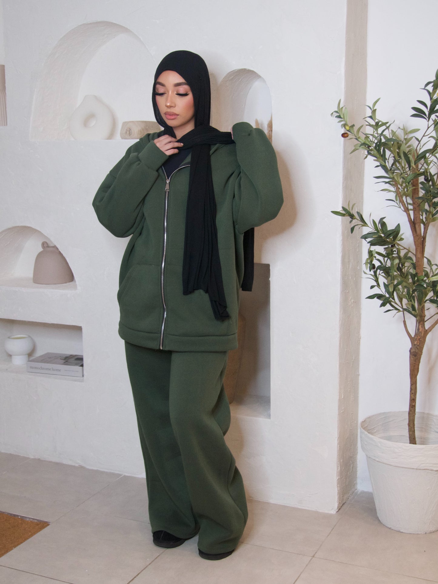 GREEN ZIP THROUGH HOODED TRACKSUIT SET