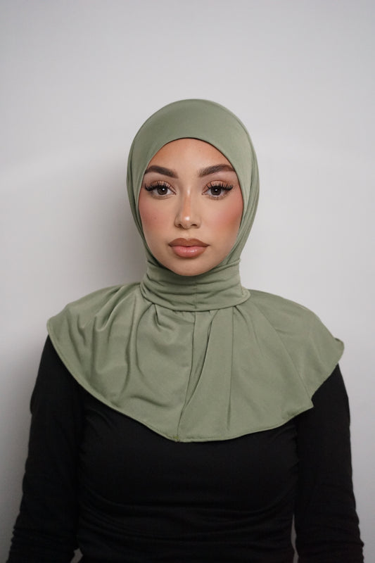 HIJAB CAGOULE À BOUTONS PISTACHE