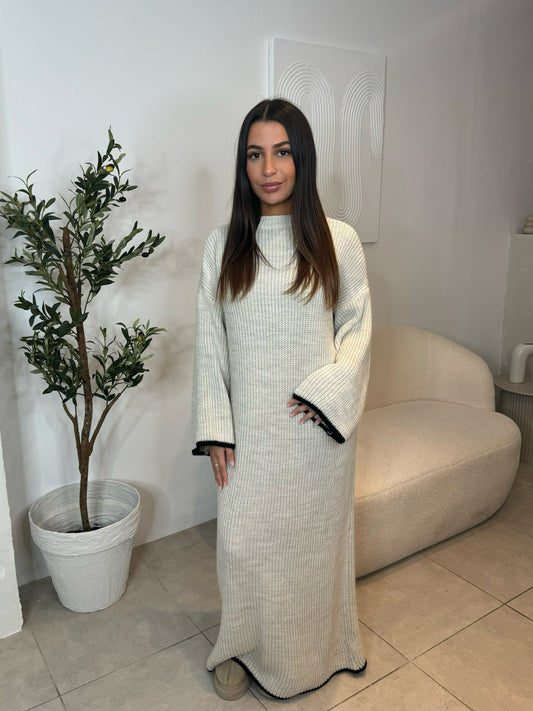 ROBE LONGUE BEIGE EN MAILLE
