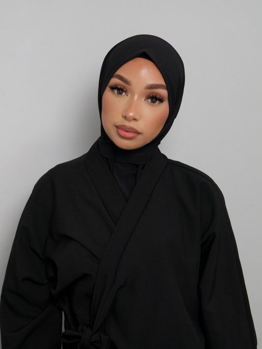 HIJAB CAGOULE NOIR À BOUTONS