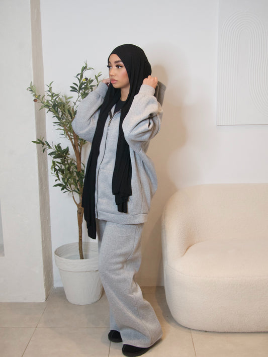 GREY ZIP THROUGH HOODED TRACKSUIT SET