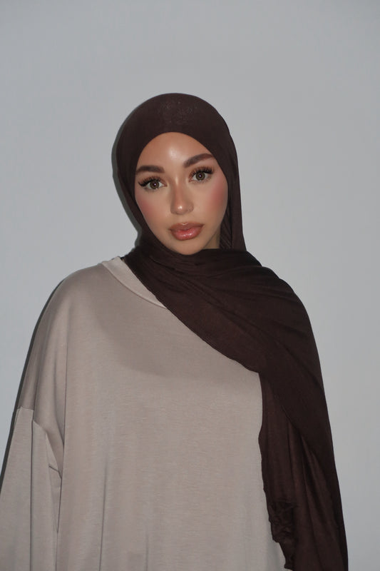 HIJAB JERSEY BONNET INTEGRÉ MARRON